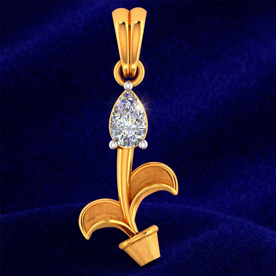 14 KT Gold & Certified Diamond Bloom Stem Pendant (without chain) for Women