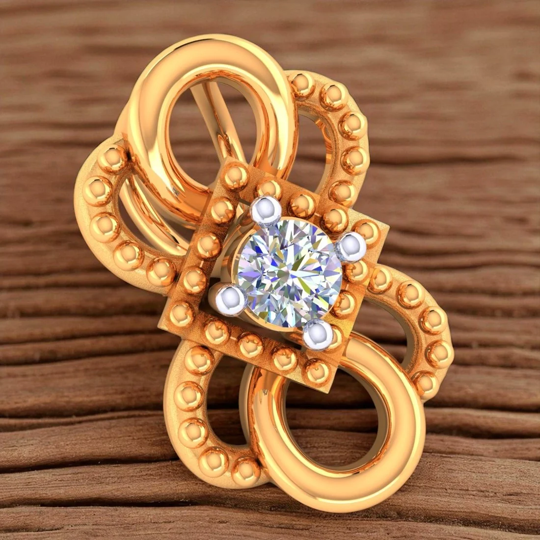 14 KT Gold & Certified Diamond Loop Matrix Pendant (without chain) for Women