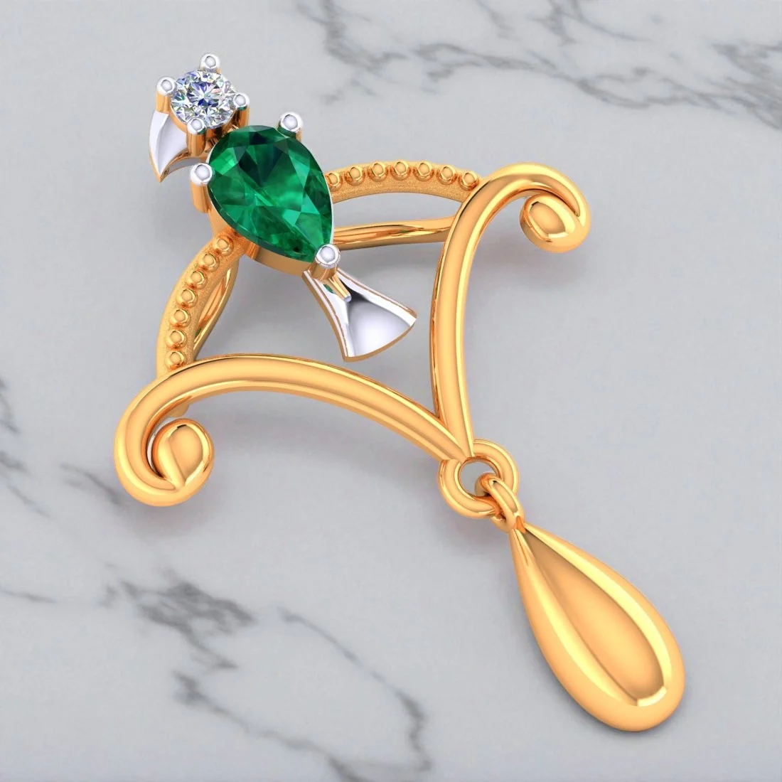14 KT Gold & Certified Diamond Plume Pendant (without chain) for Women