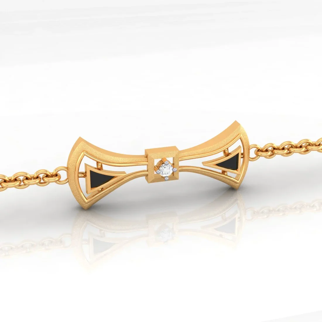 14K (585) Gold Bracelet Bow Tie Design With Black Meena And Stone Centerpiece - Image 4