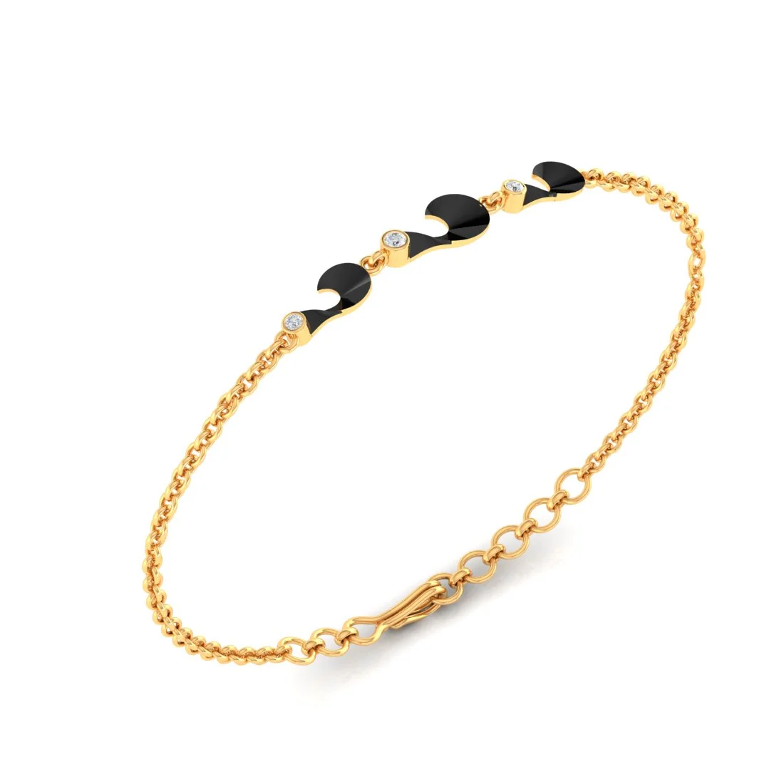 14K (585) Gold Bracelet Connected Hook Design With Interlinking Chains - Image 3