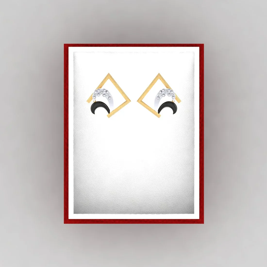 14k (585) Gold Earrings Crescent Moon Geometric Studs With Black Meena And Embedded Stone Detailing - Image 5