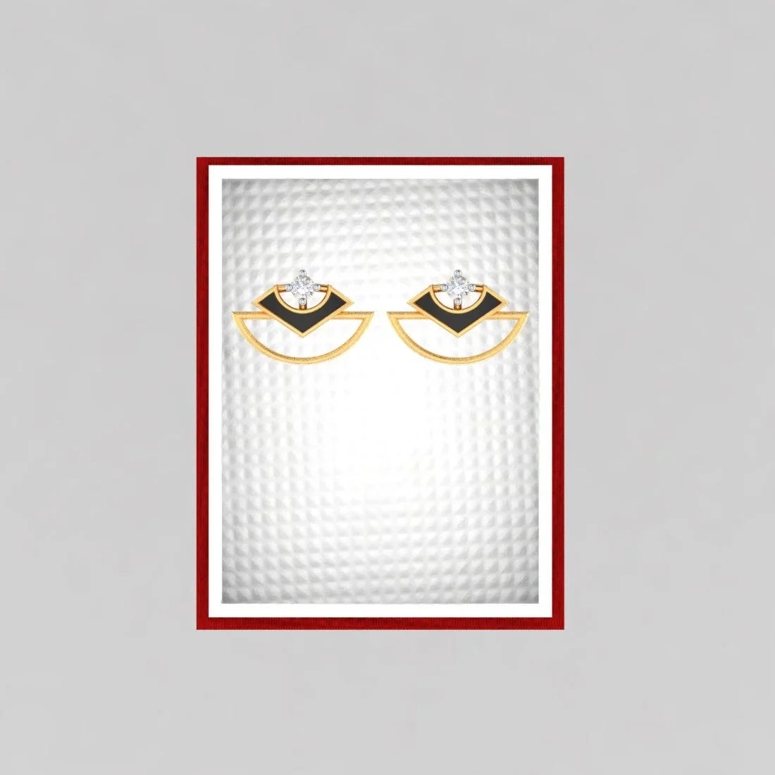 14k (585) Gold Earrings Geometric Studs With Black Meena And Embedded Stones - Image 5