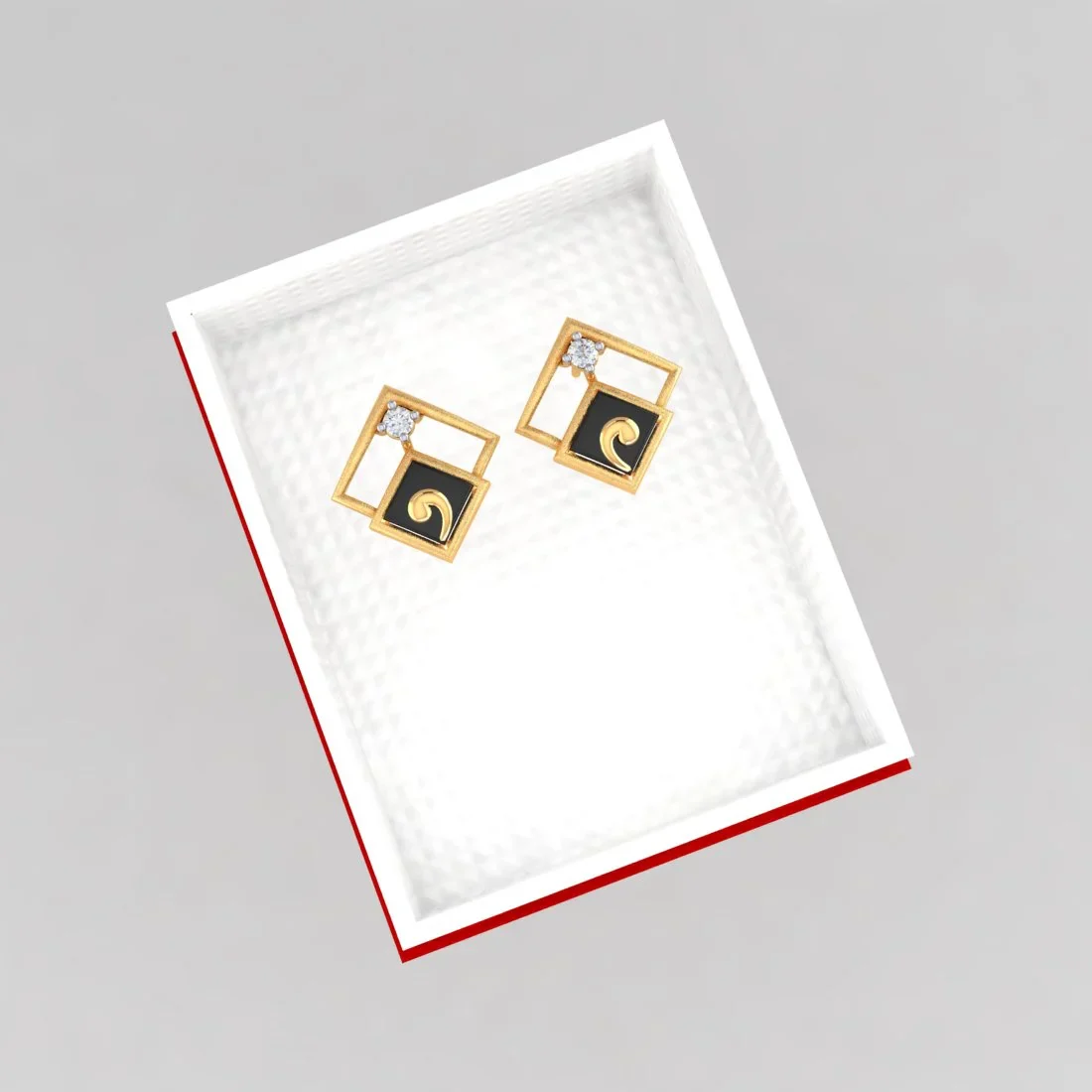 14k (585) Gold Earrings Having Diamond Shape Frames And Black Meena With An Embedded Stone - Image 5