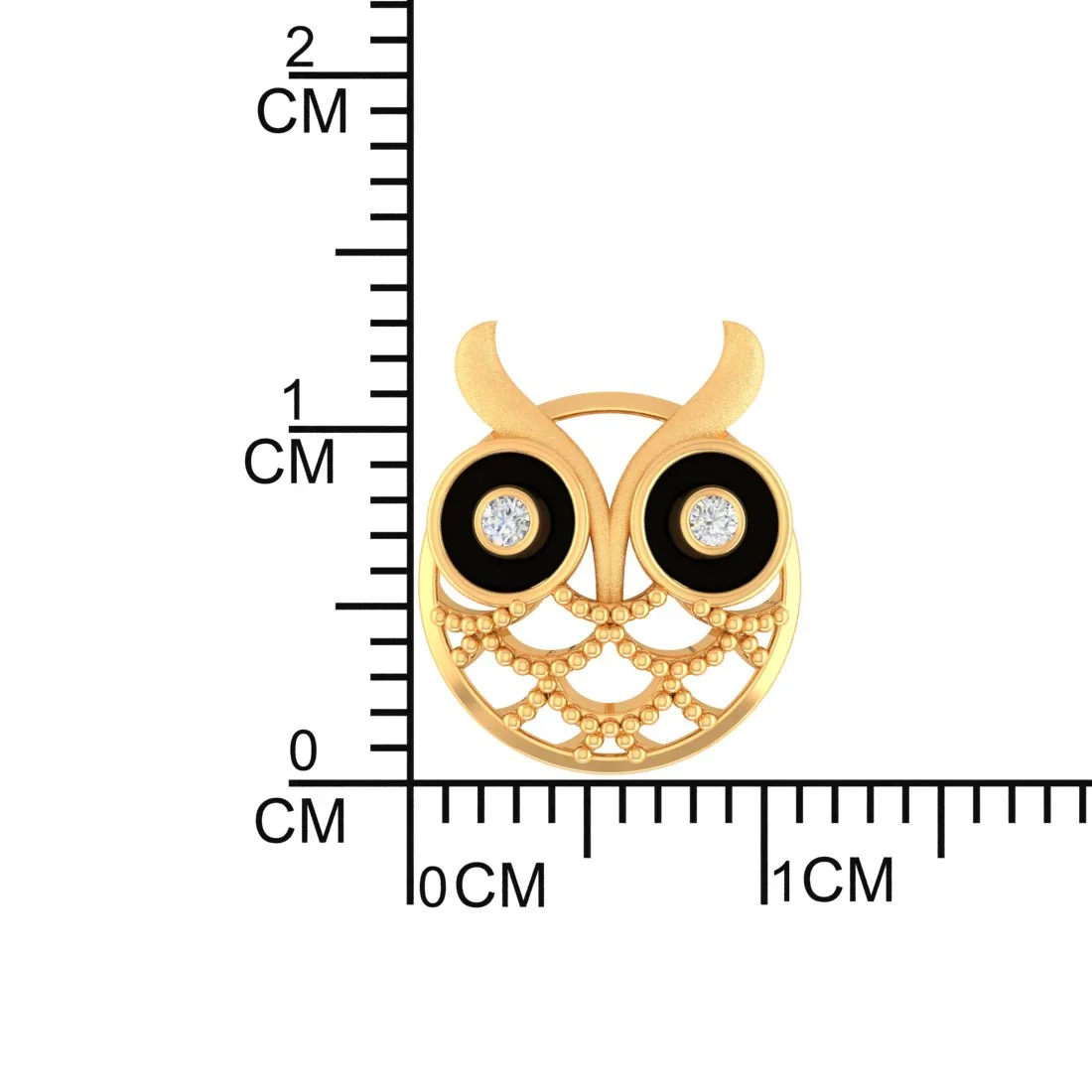 14k (585) Gold Earrings Owl Studs With Black Meena And Embedded Stones - Image 4