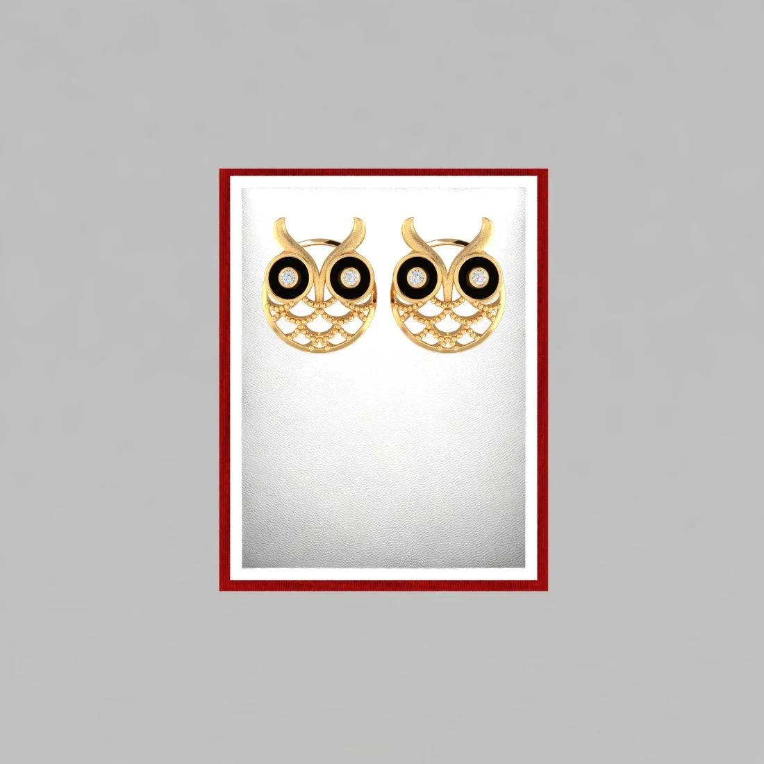 14k (585) Gold Earrings Owl Studs With Black Meena And Embedded Stones - Image 6