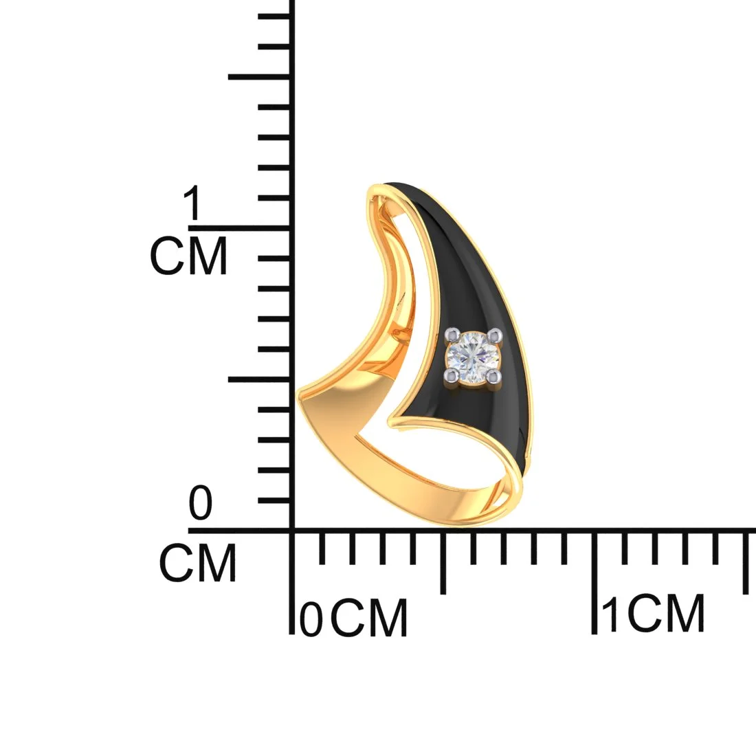 14k (585) Gold Earrings Ship Sail Studs With Black Meena And Embedded Stones - Image 4