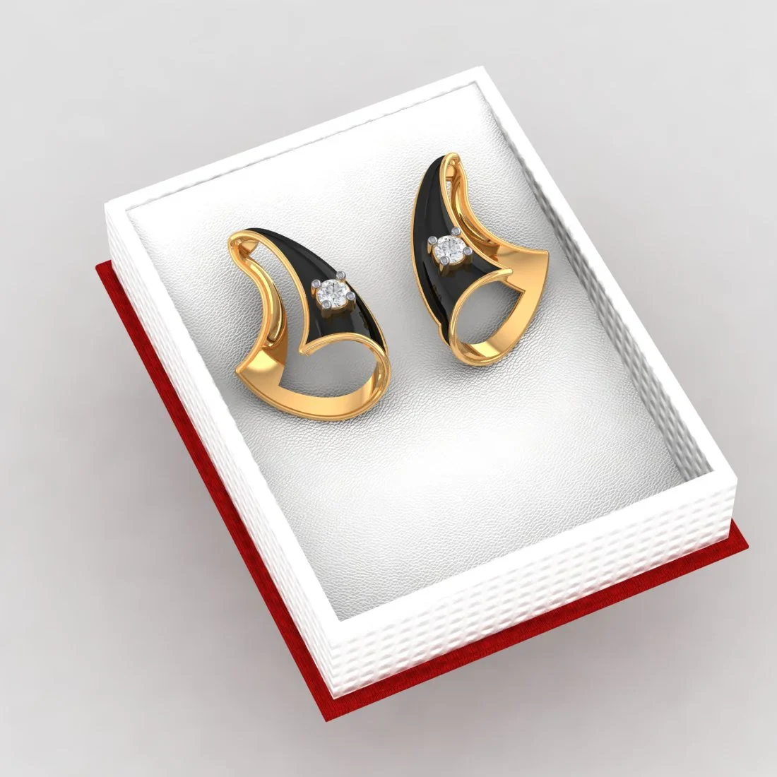 14k (585) Gold Earrings Ship Sail Studs With Black Meena And Embedded Stones - Image 5