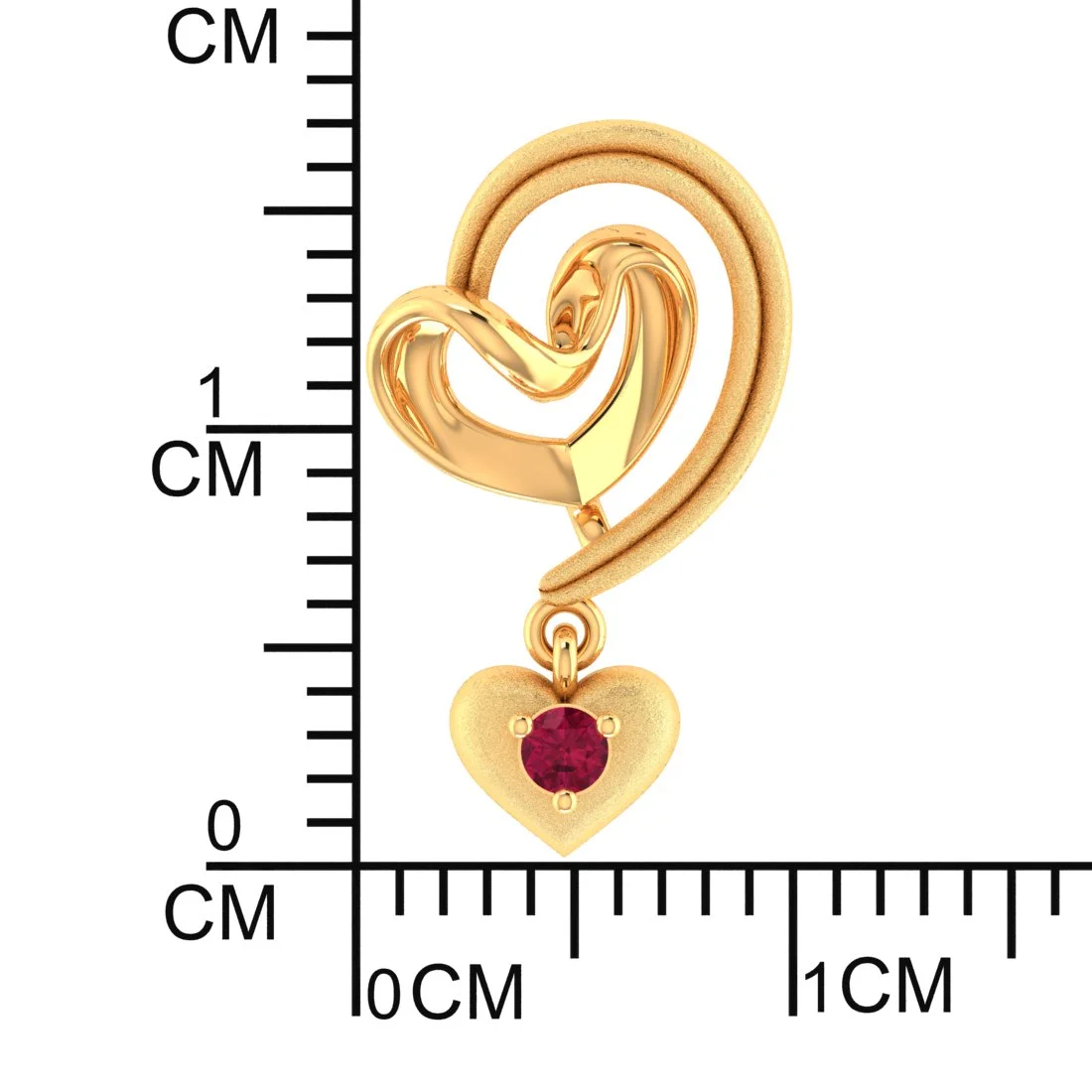 14k (585) Gold Earrings Swirling Design With Heart Shaped Dangles And Embedded Stones - Image 5