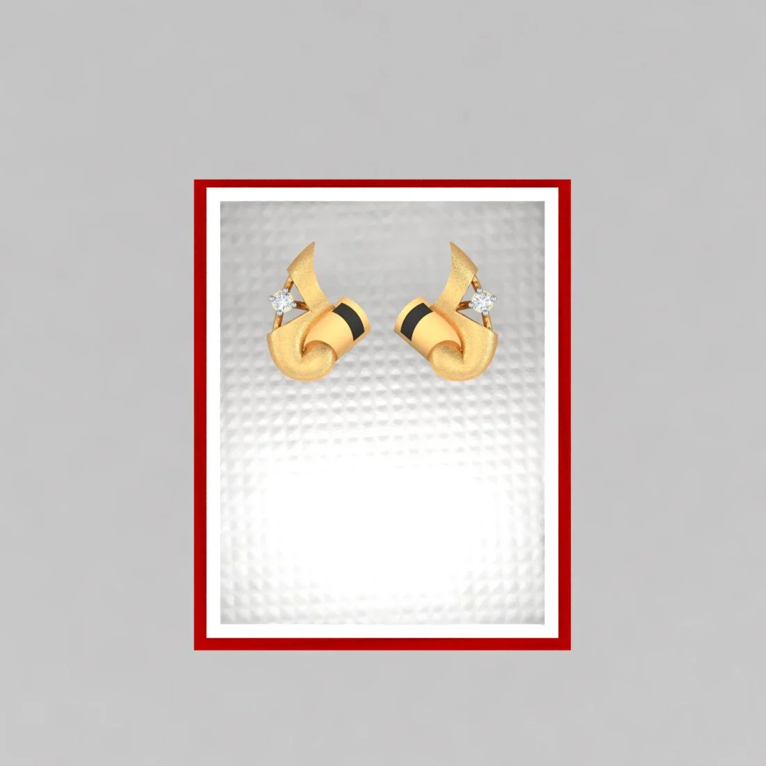 14k (585) Gold Earrings V Shaped Floral Studs With Black Meena And Embedded Stones - Image 6