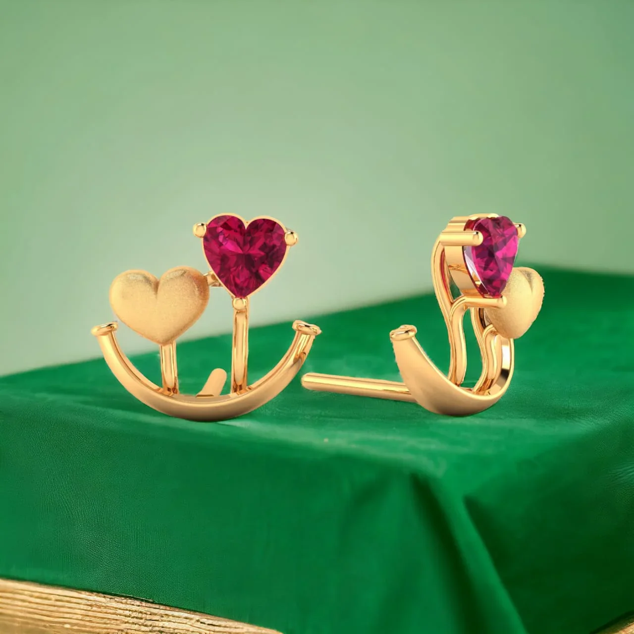 14k (585) Gold Earrings With Anchored Hearts Design - Image 2