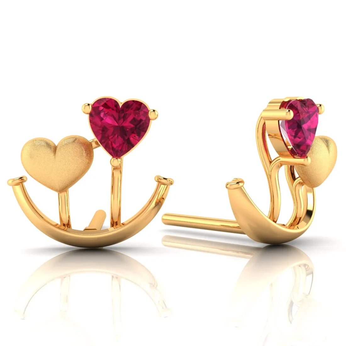 14k (585) Gold Earrings With Anchored Hearts Design - Image 3