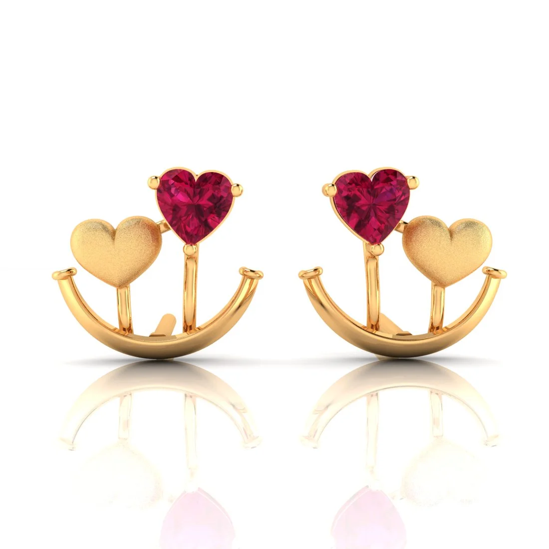 14k (585) Gold Earrings With Anchored Hearts Design - Image 4
