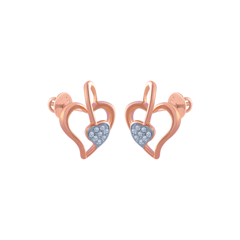 14k (585) Rose Gold And Diamond Stud Earrings For Women