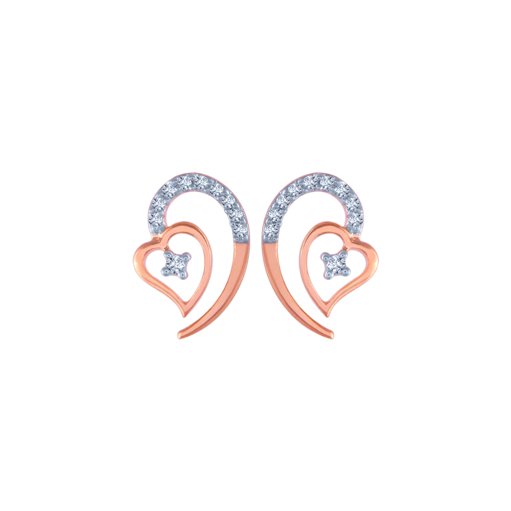 14k (585) Rose Gold And Diamond Stud Earrings For Women - Image 2
