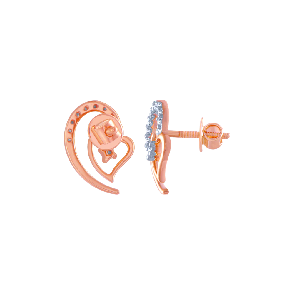14k (585) Rose Gold And Diamond Stud Earrings For Women - Image 3