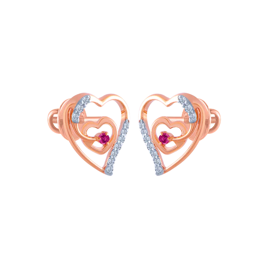 14k (585) Rose Gold And Diamond Stud Earrings For Women