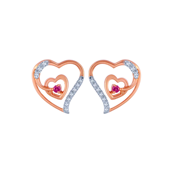 14k (585) Rose Gold And Diamond Stud Earrings For Women - Image 2