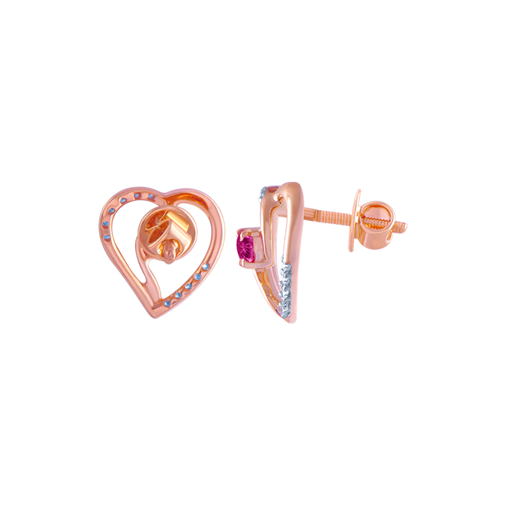 14k (585) Rose Gold And Diamond Stud Earrings For Women - Image 3