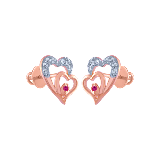 14k (585) Rose Gold And Diamond Stud Earrings For Women