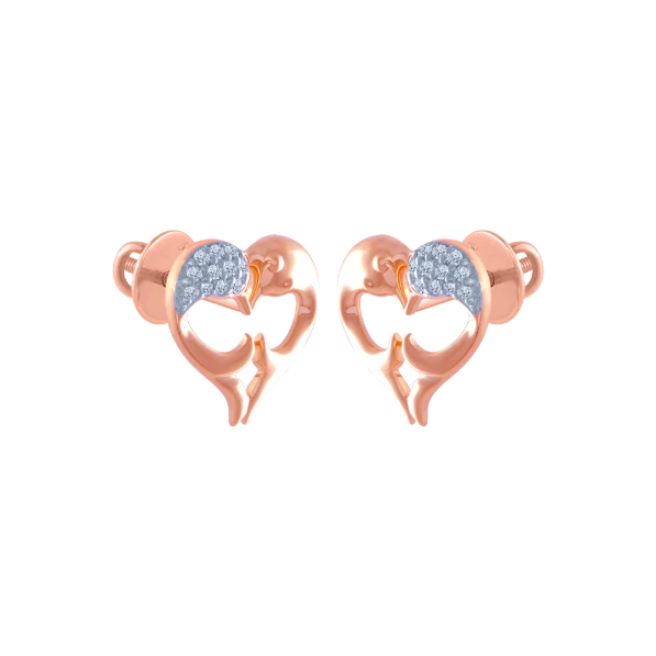 14k (585) Rose Gold And Diamond Stud Earrings For Women