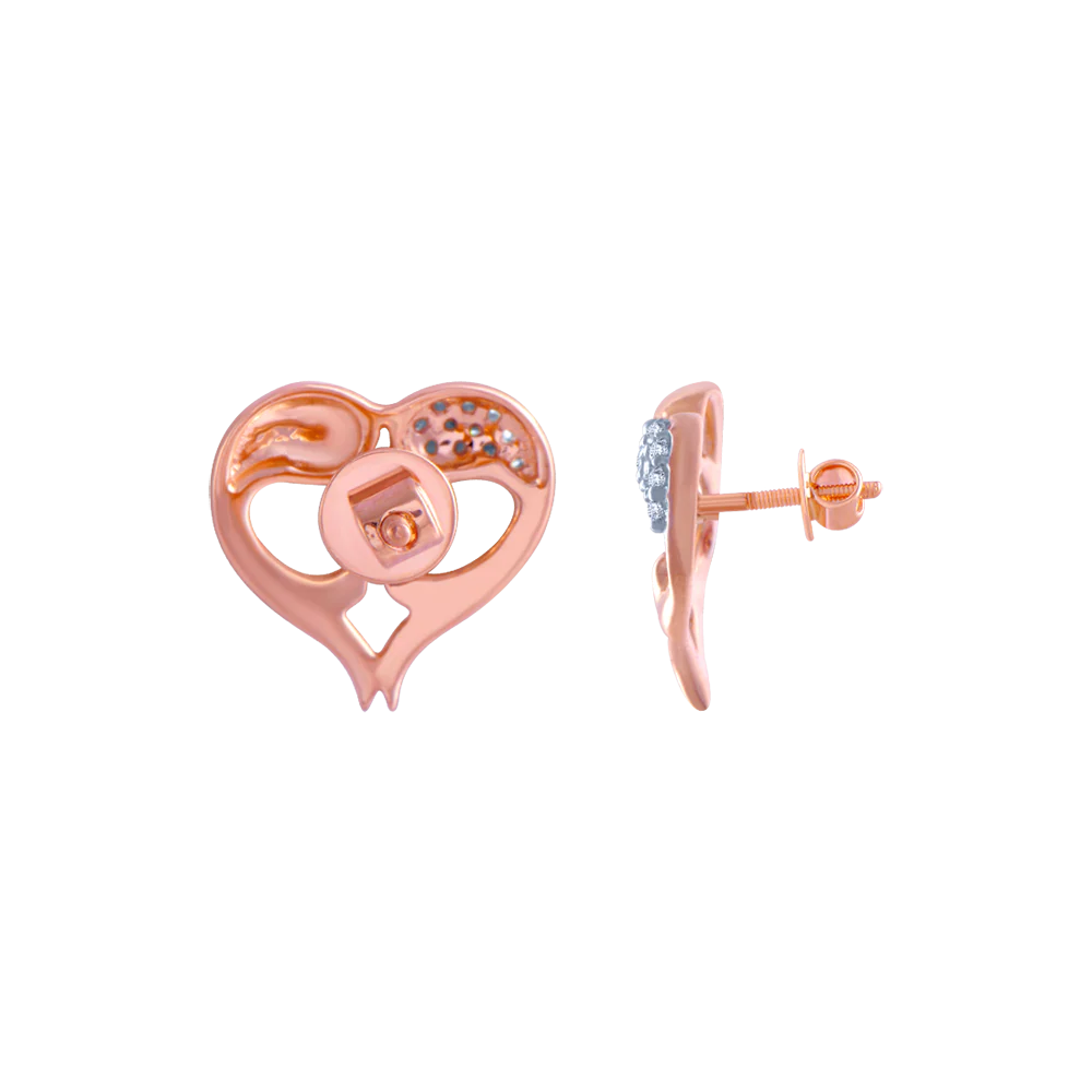 14k (585) Rose Gold And Diamond Stud Earrings For Women - Image 3