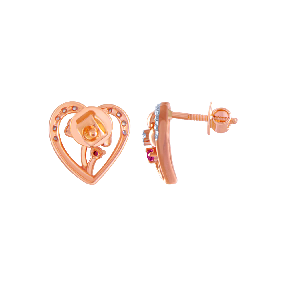 14k (585) Rose Gold And Diamond Stud Earrings For Women