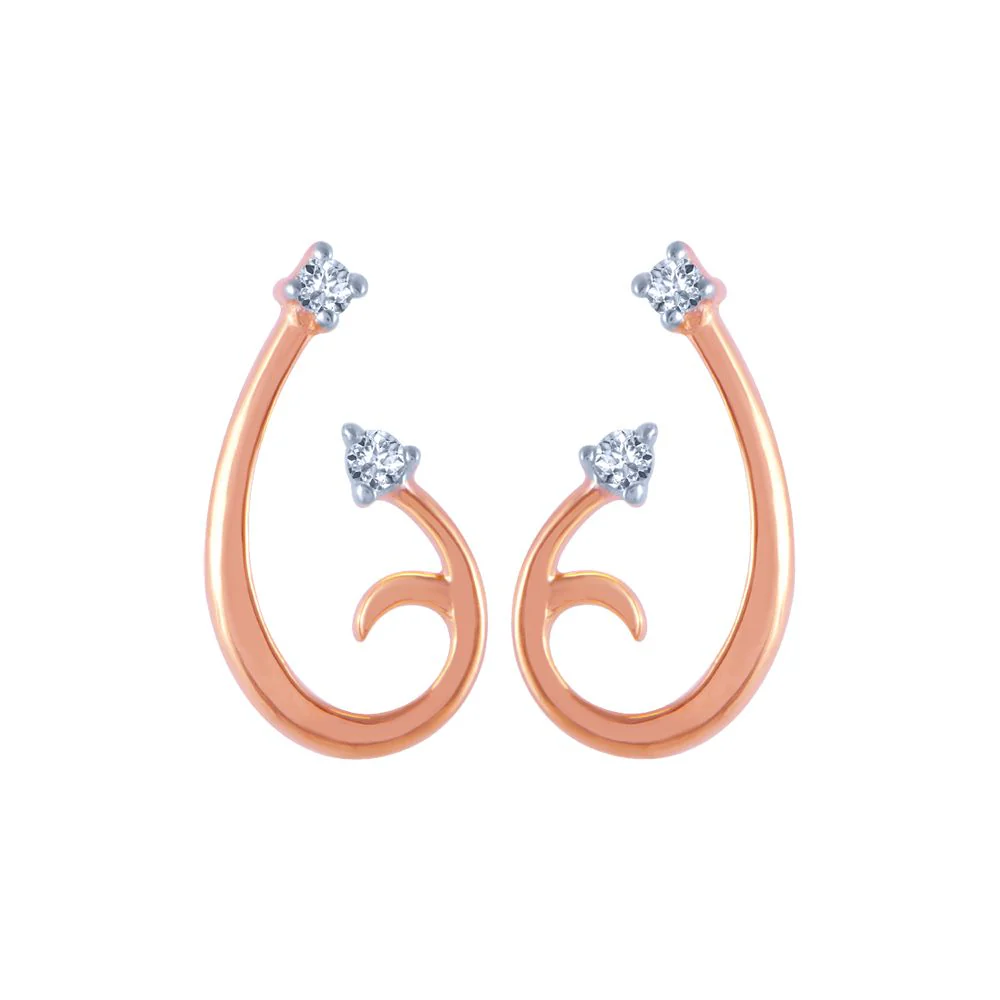 14k (585) Rose Gold And Diamond Stud Earrings For Women