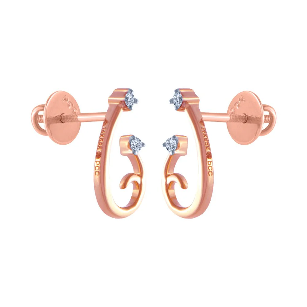 14k (585) Rose Gold And Diamond Stud Earrings For Women - Image 3