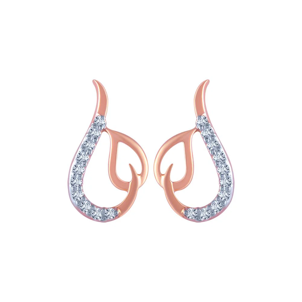 14k (585) Rose Gold And Diamond Stud Earrings For Women