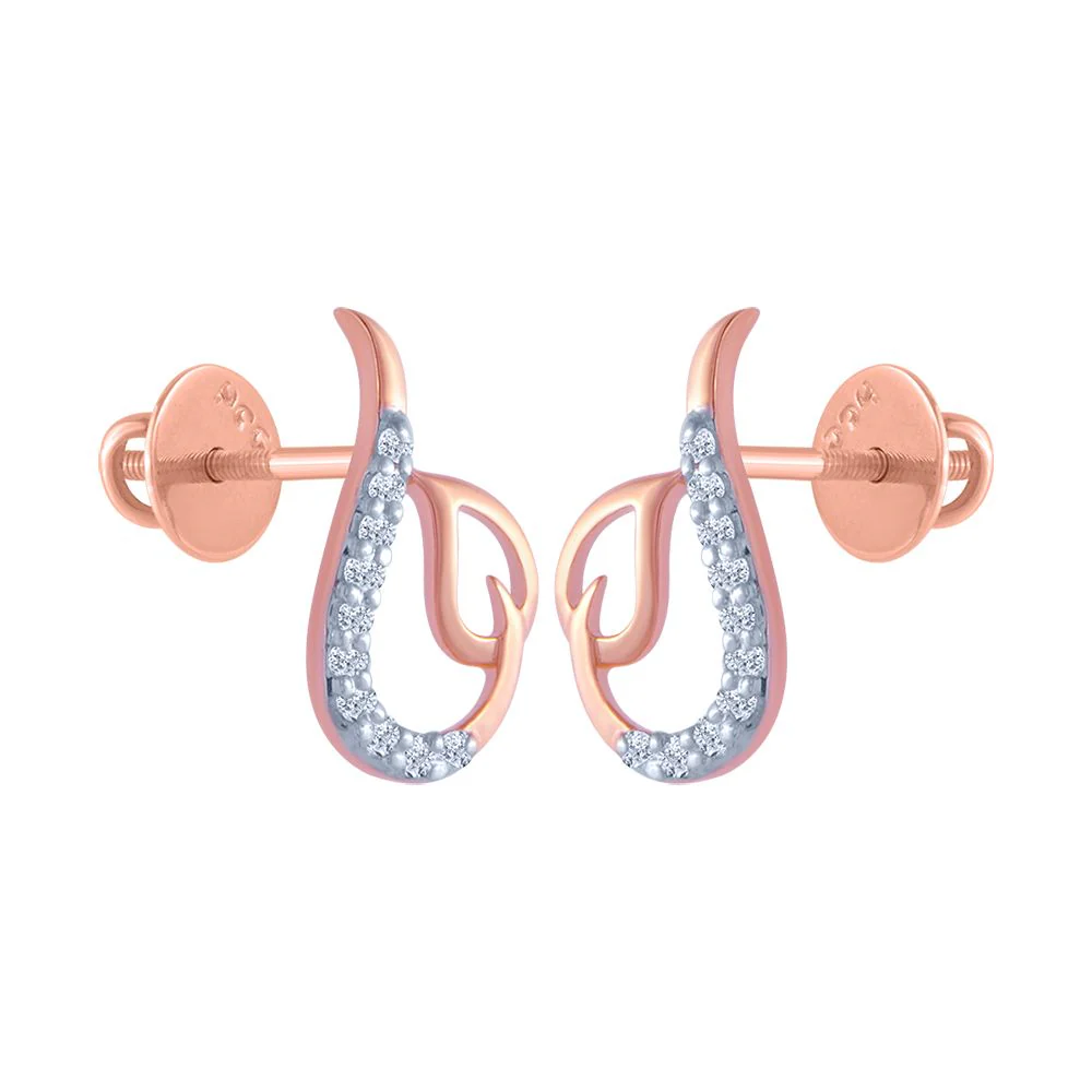 14k (585) Rose Gold And Diamond Stud Earrings For Women - Image 2