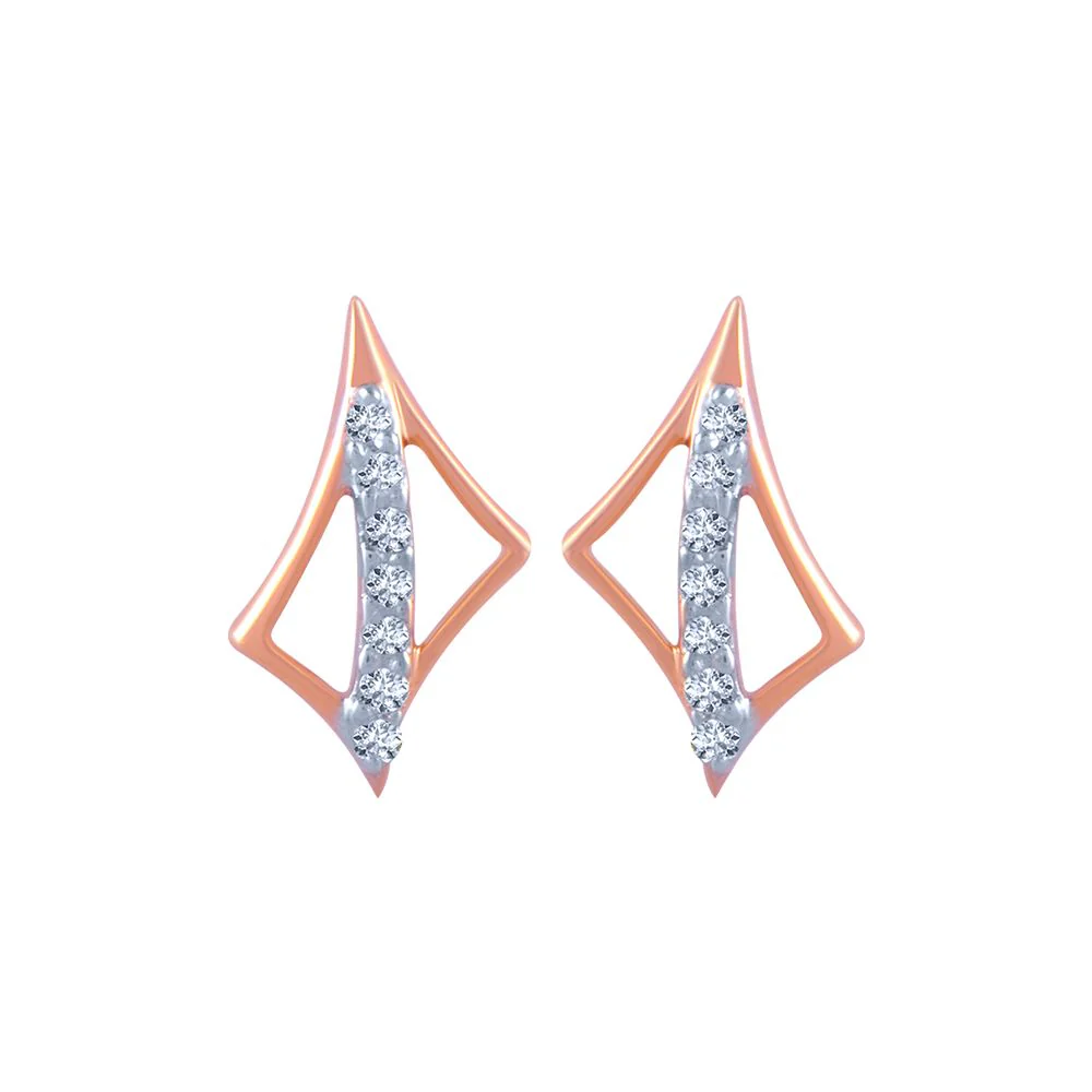 14k (585) Rose Gold And Diamond Stud Earrings For Women