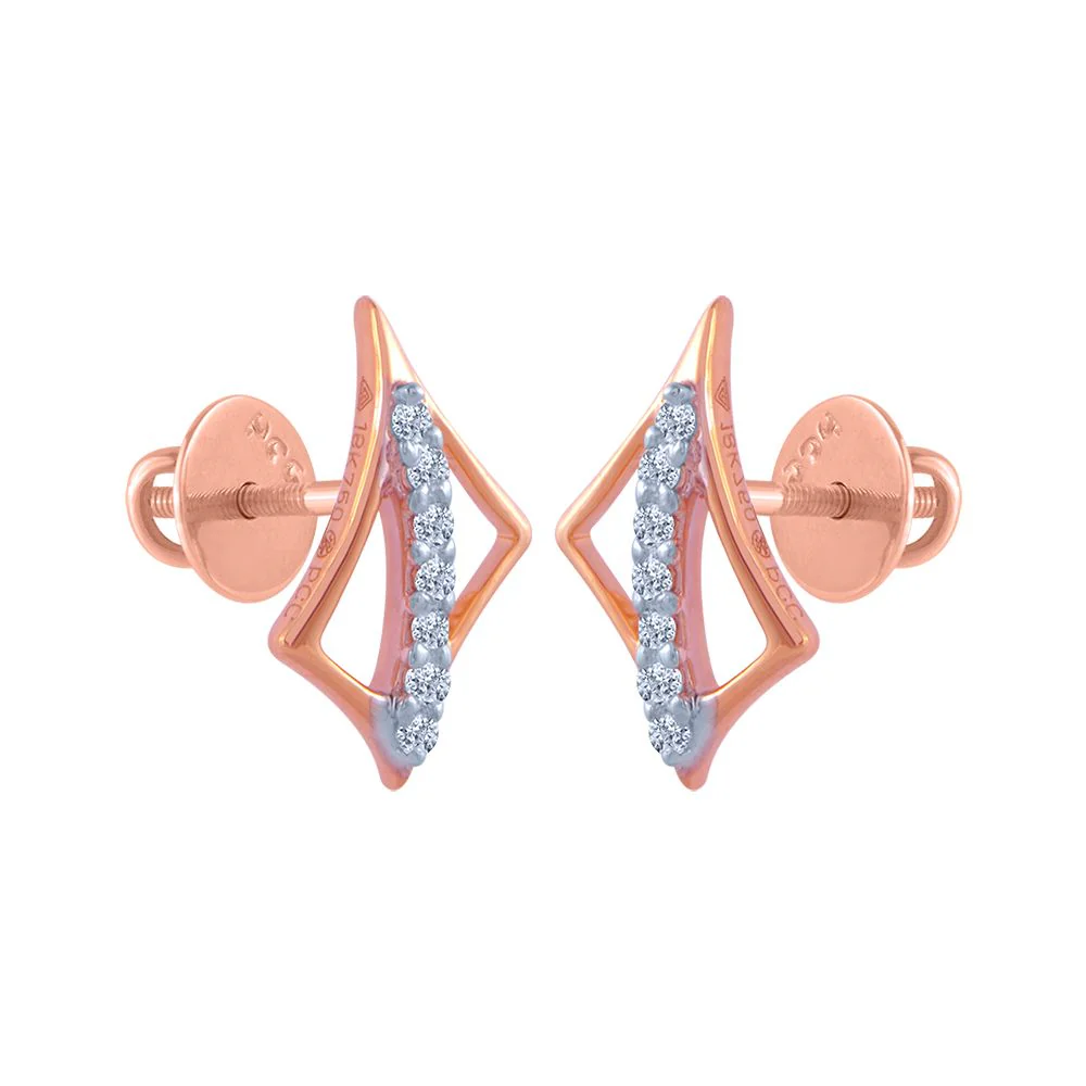 14k (585) Rose Gold And Diamond Stud Earrings For Women - Image 2