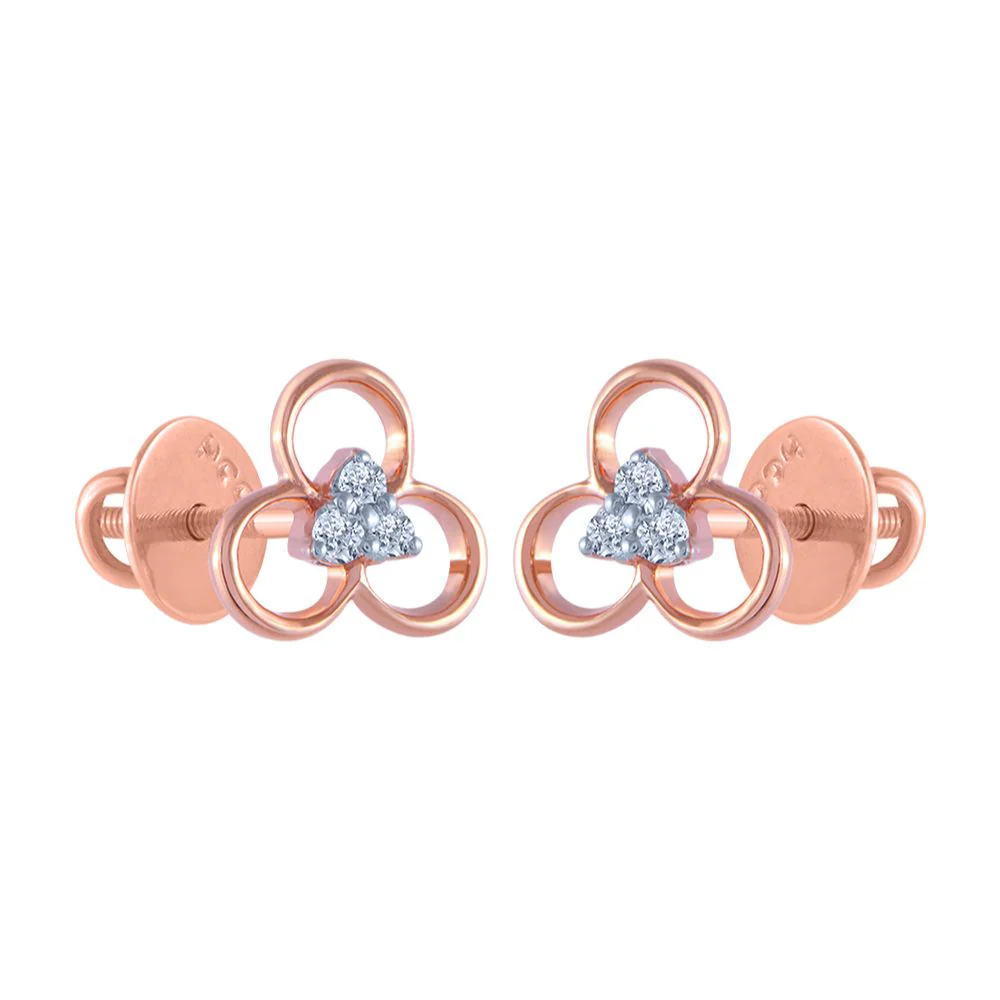 14k (585) Rose Gold And Diamond Stud Earrings For Women - Image 3