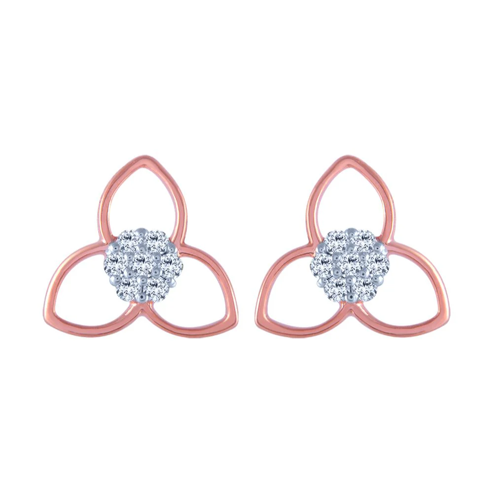 14k (585) Rose Gold And Diamond Stud Earrings For Women