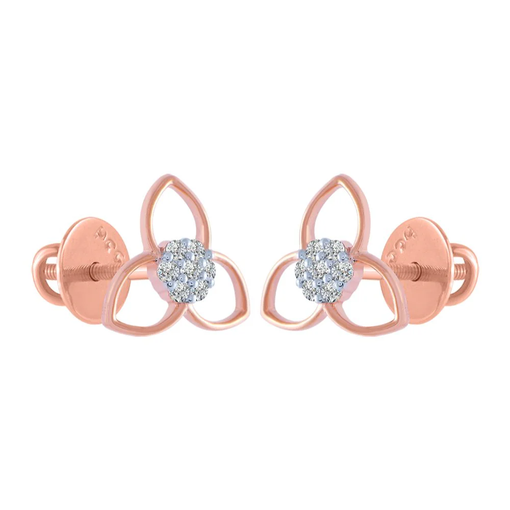 14k (585) Rose Gold And Diamond Stud Earrings For Women - Image 3