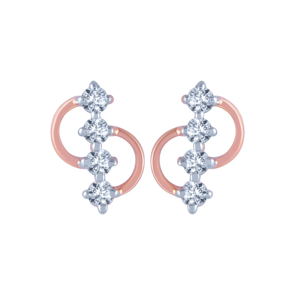 14k (585) Rose Gold And Diamond Stud Earrings For Women