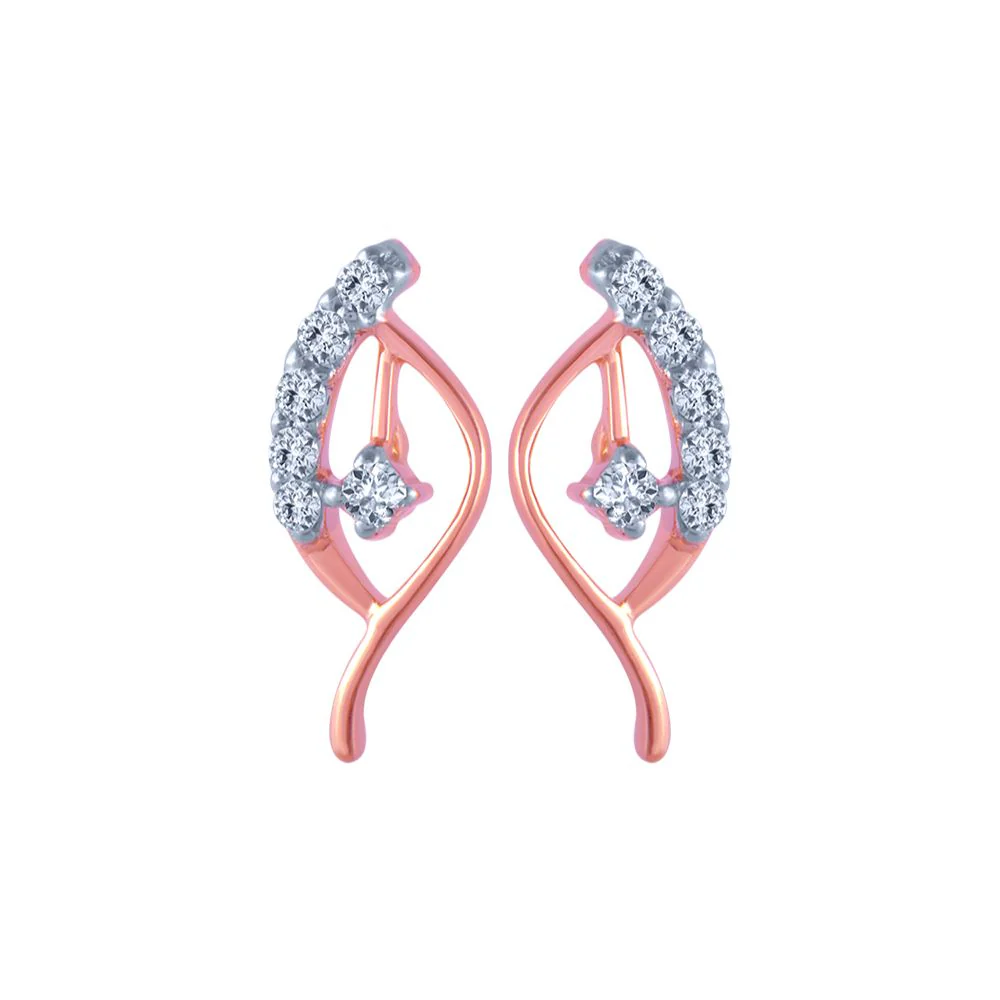 14k (585) Rose Gold And Diamond Stud Earrings For Women