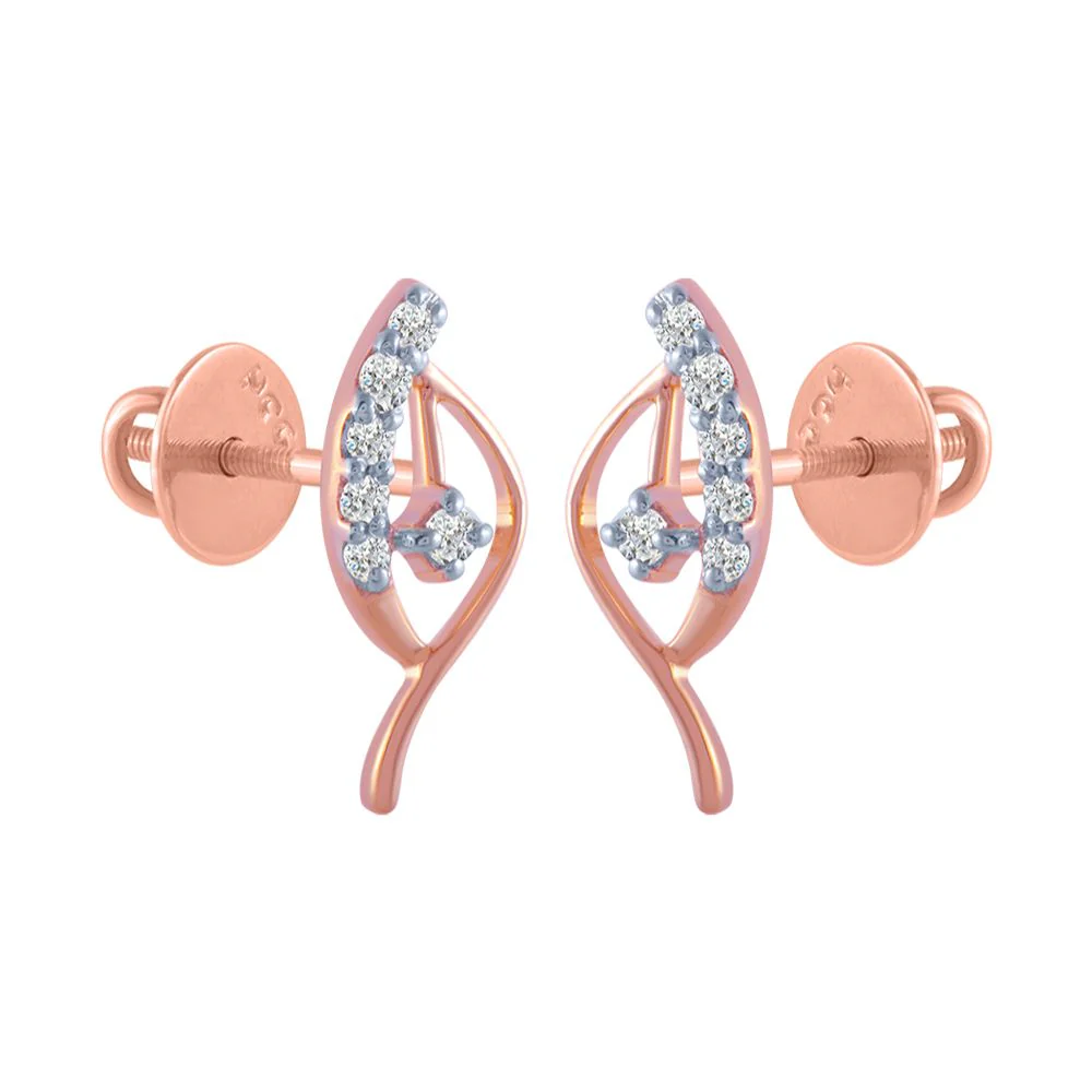 14k (585) Rose Gold And Diamond Stud Earrings For Women - Image 3