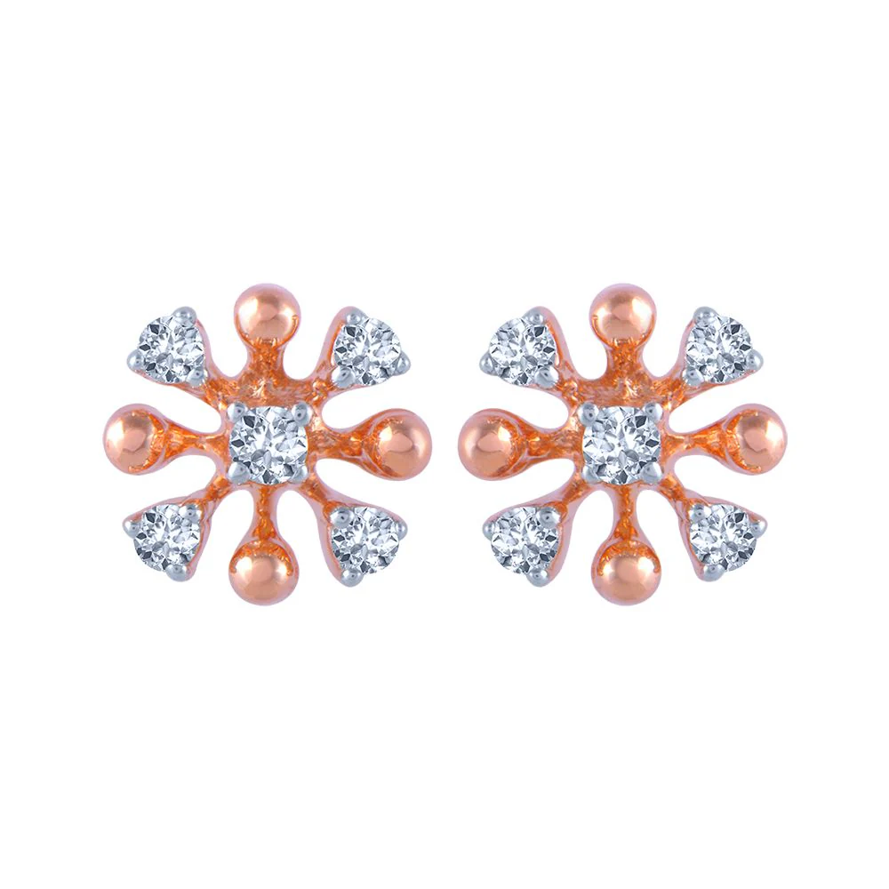 14k (585) Rose Gold And Diamond Stud Earrings For Women