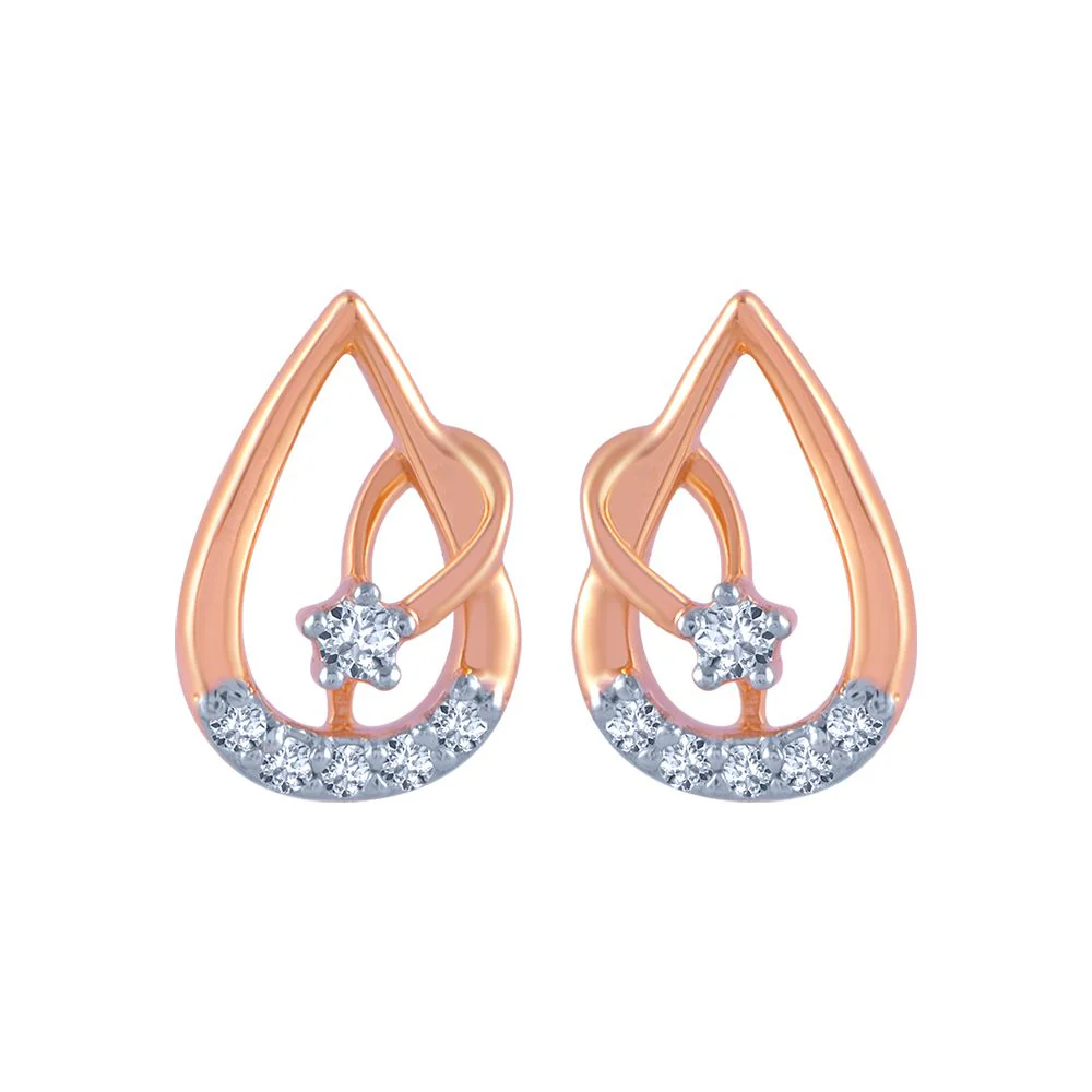 14k (585) Rose Gold And Diamond Stud Earrings For Women