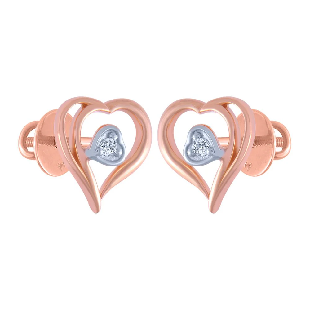 14k (585) Rose Gold And Diamond Stud Earrings For Women - Image 2