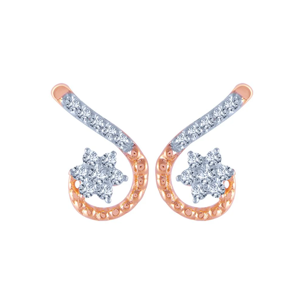 14k (585) Rose Gold And Diamond Stud Earrings For Women
