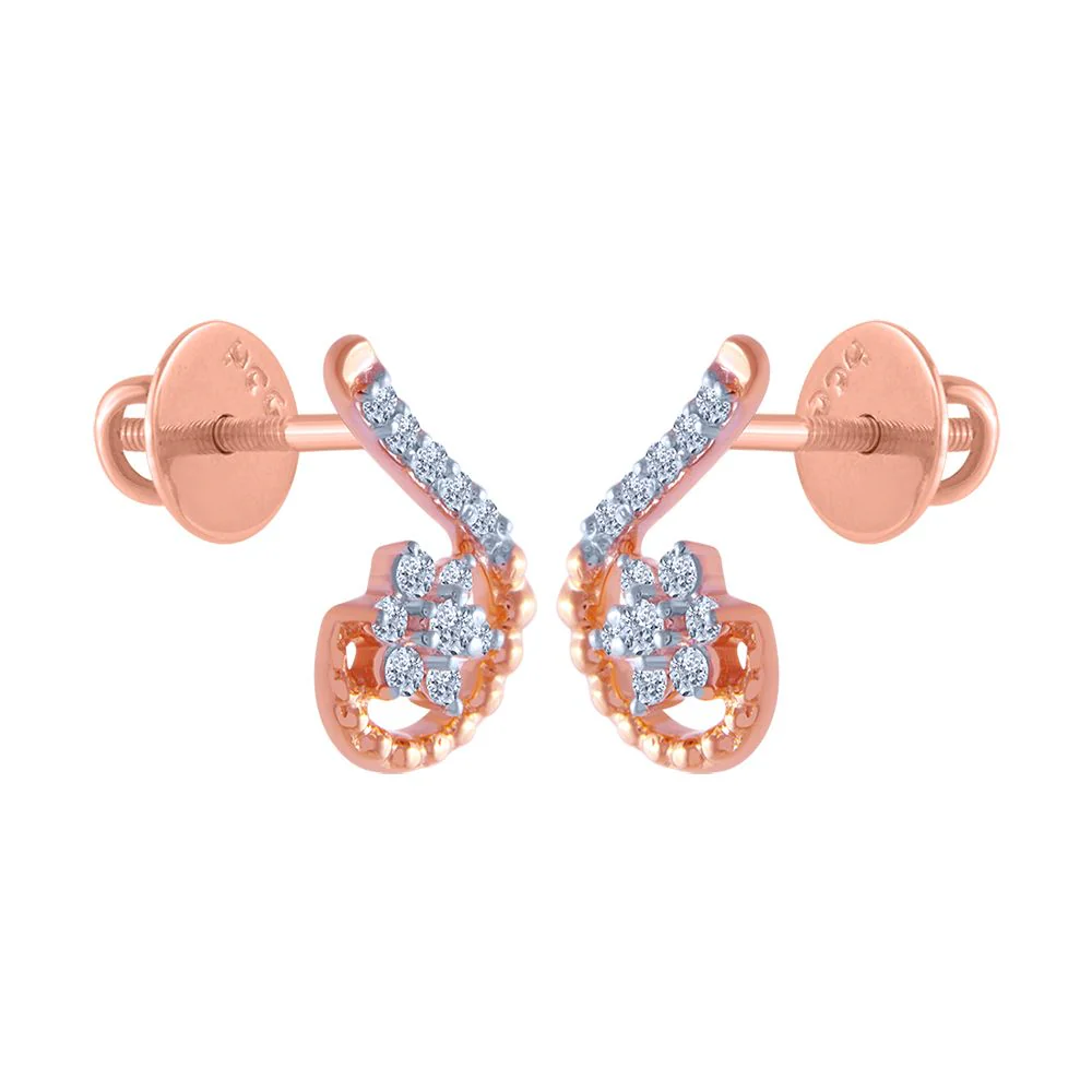 14k (585) Rose Gold And Diamond Stud Earrings For Women - Image 3