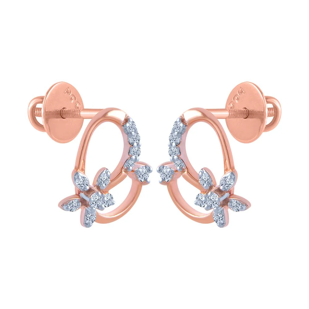 14k (585) Rose Gold And Diamond Stud Earrings For Women - Image 3