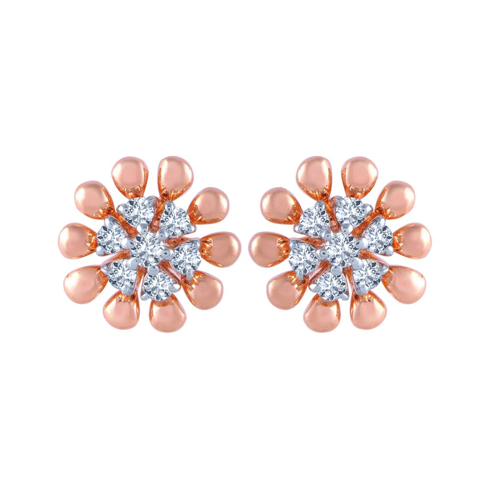 14k (585) Rose Gold And Diamond Stud Earrings For Women