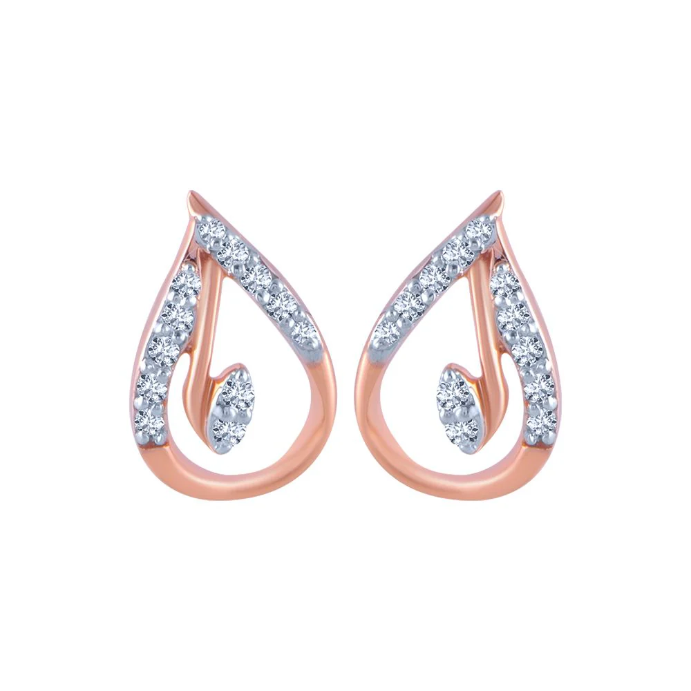 14k (585) Rose Gold And Diamond Stud Earrings For Women