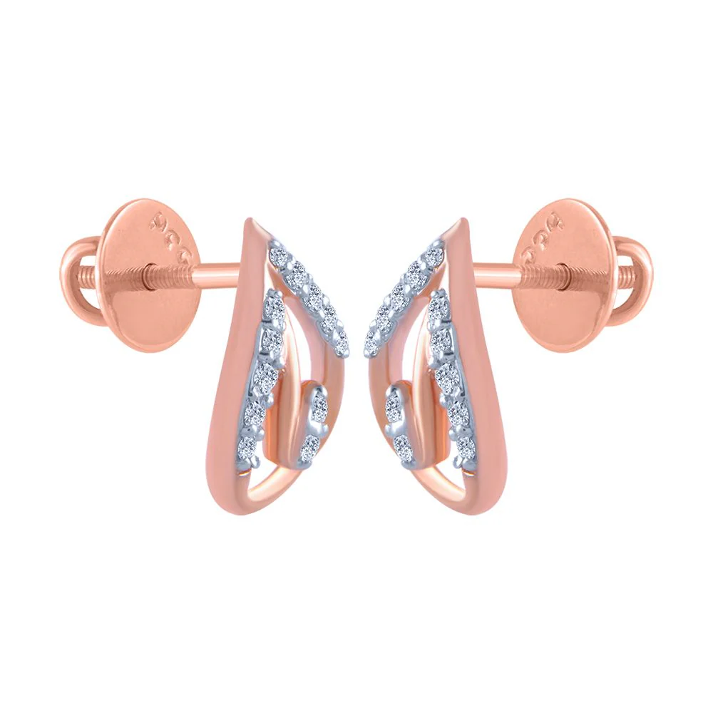 14k (585) Rose Gold And Diamond Stud Earrings For Women - Image 2