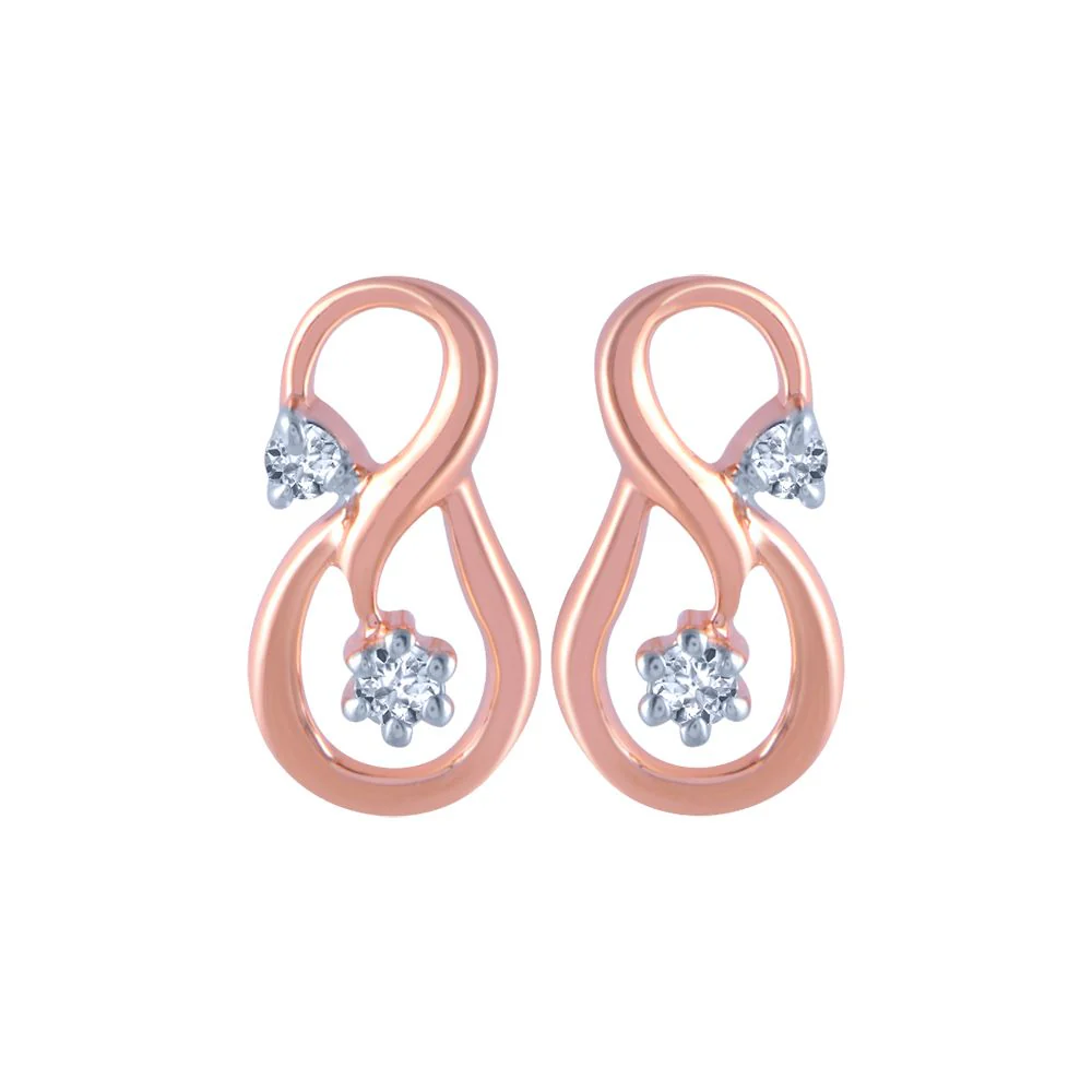 14k (585) Rose Gold And Diamond Stud Earrings For Women