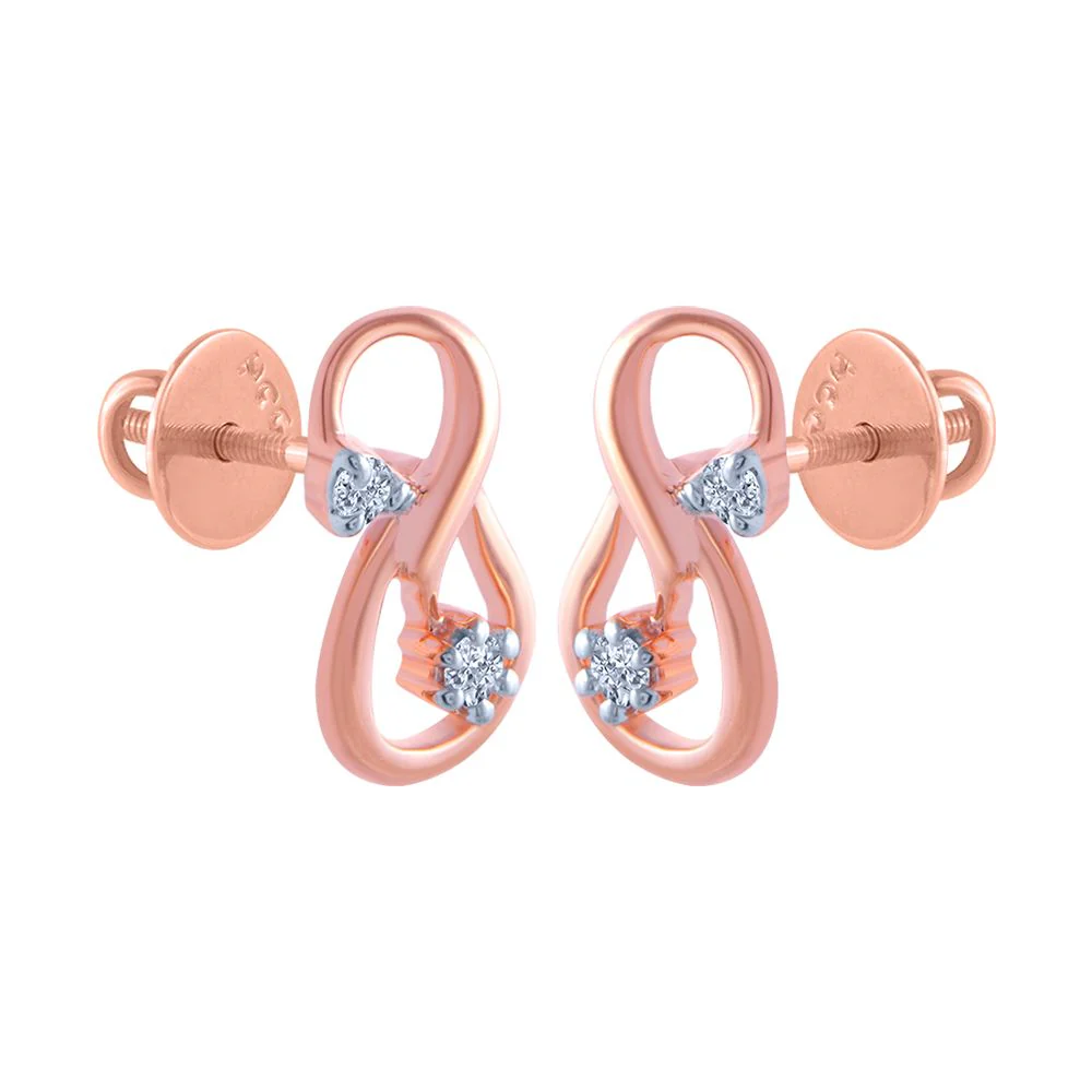 14k (585) Rose Gold And Diamond Stud Earrings For Women - Image 3